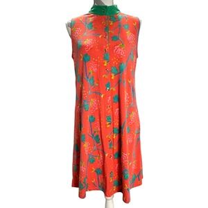 Duffield Lane Leland Gal Coral Orange  Floral Button Front Sleeveless‎ Dress M